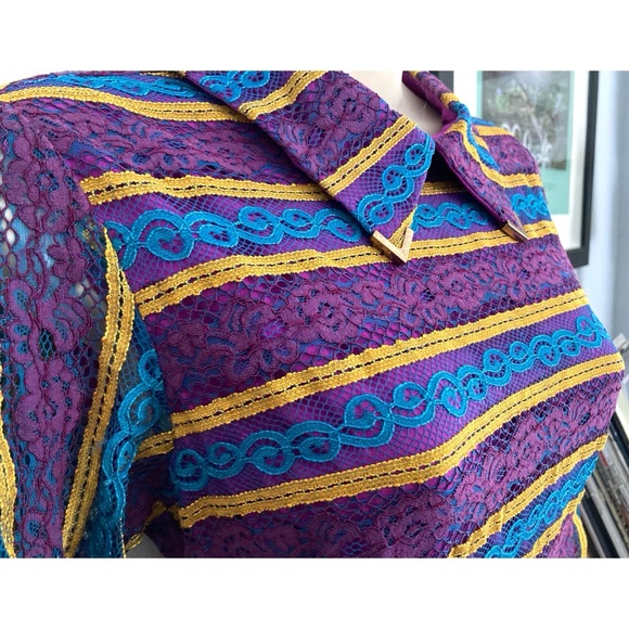 NEXIIA STYLEWE Lace Long-Sleeved Midi Dress Multicolored Stripes NEW - Picture 5 of 16